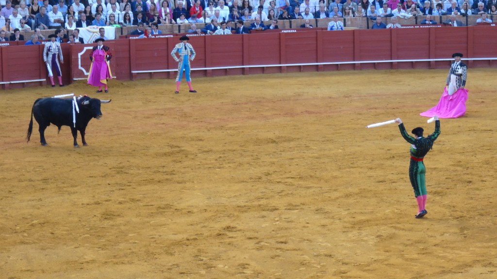 Le "Banderillero" attend la charge du toro et le transpercera de 2 couteaux